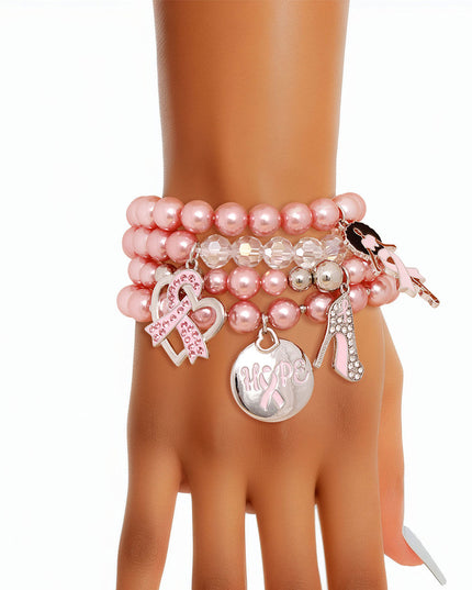 Breast Cancer Light Pink Pearl Hope 4 Pc Bracelets