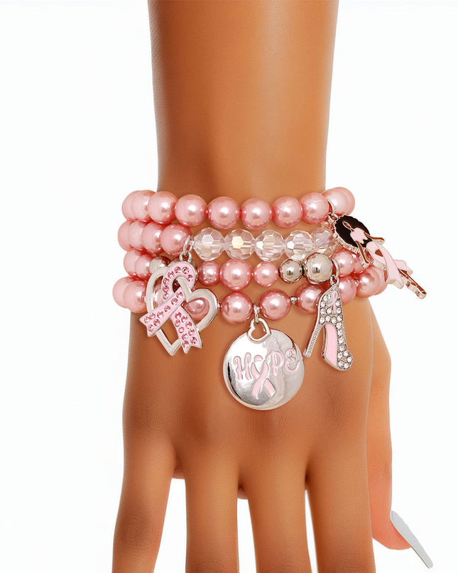 Breast Cancer Light Pink Pearl Hope 4 Pc Bracelets