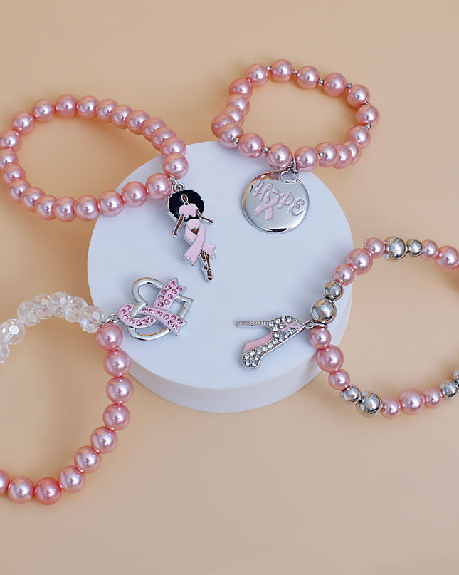 Breast Cancer Light Pink Pearl Hope 4 Pc Bracelets