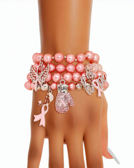 Breast Cancer Light Pink Pearl Fight 4 Pc Bracelets