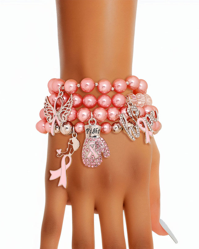 Breast Cancer Light Pink Pearl Fight 4 Pc Bracelets