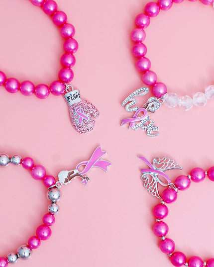 Breast Cancer Pink Pearl Fight 4 Pc Bracelets