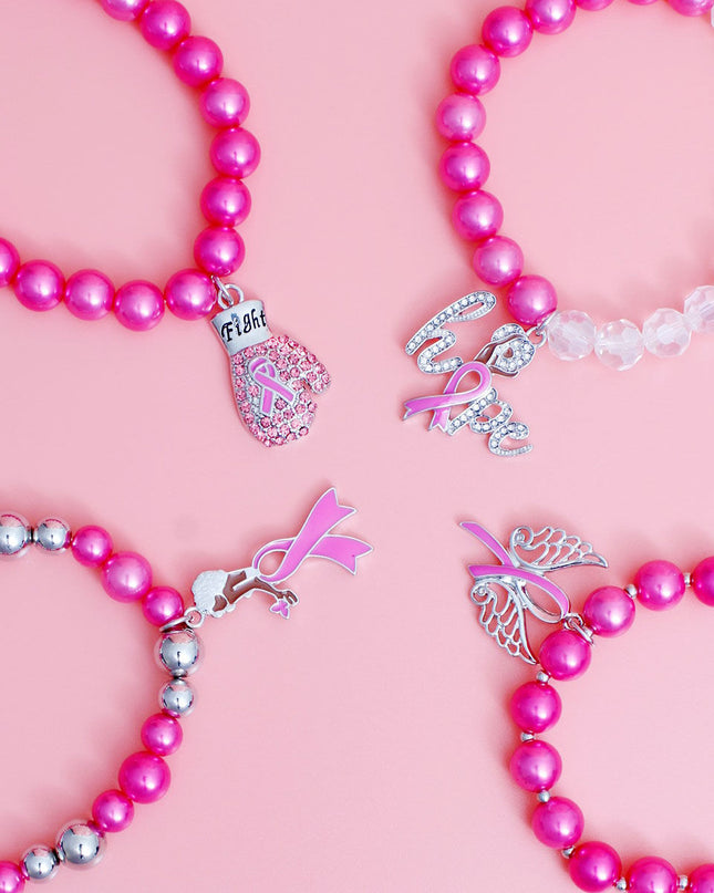 Breast Cancer Pink Pearl Fight 4 Pc Bracelets