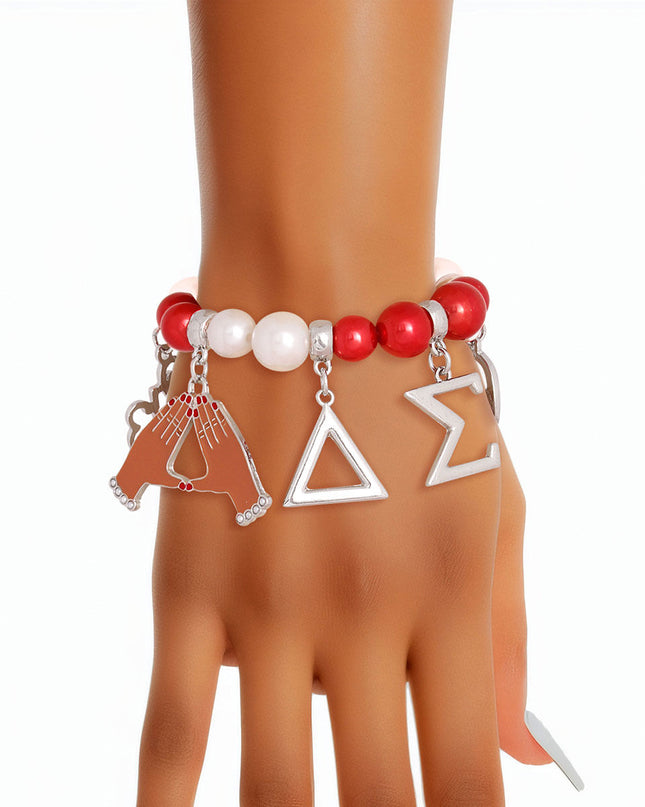 Red White Pearl Delta Soror Bracelet
