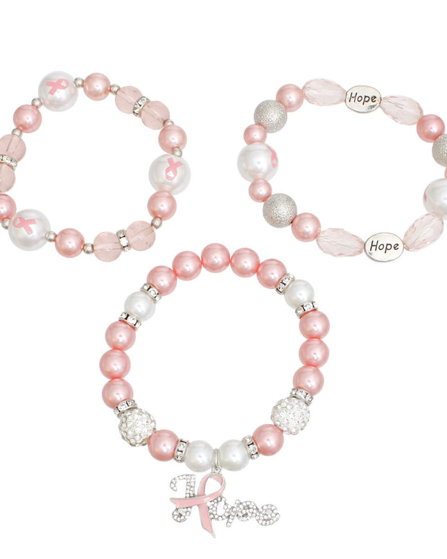 Bracelets Light Pink Breast Cancer Hope Set Women
