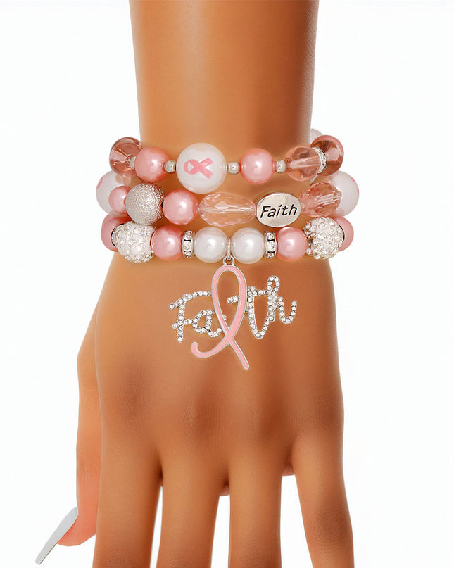 Bracelets Light Pink Breast Cancer Faith Set Women