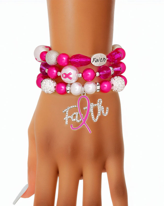 Bracelets Pink Breast Cancer Faith Set for Women