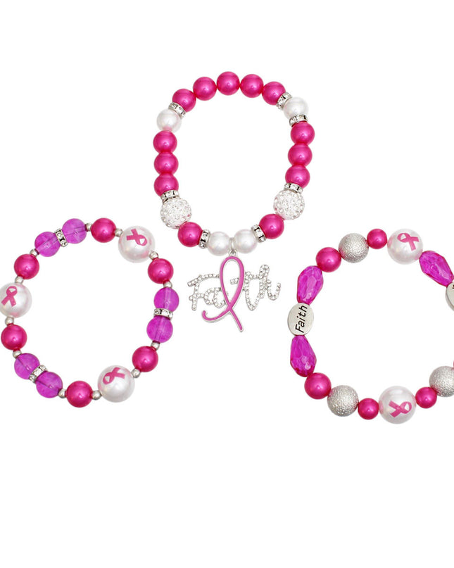 Bracelets Pink Breast Cancer Faith Set for Women
