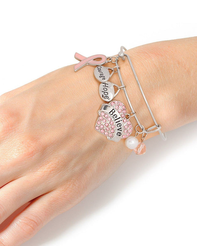 Breast Cancer Silver Wire Light Pink Believe Bangle