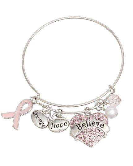 Breast Cancer Silver Wire Light Pink Believe Bangle