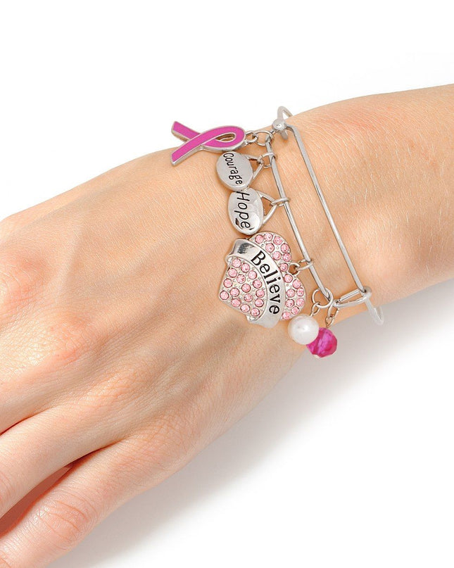Breast Cancer Silver Wire Pink Believe Bangle