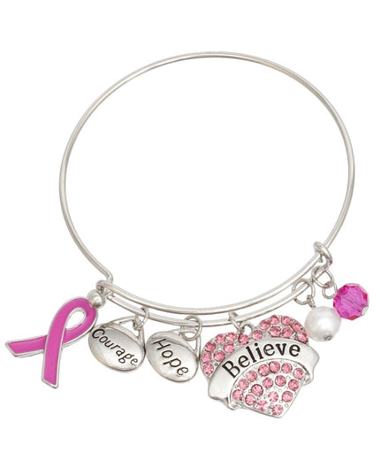 Breast Cancer Silver Wire Pink Believe Bangle
