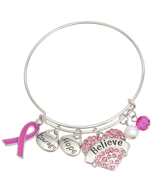 Breast Cancer Silver Wire Pink Believe Bangle