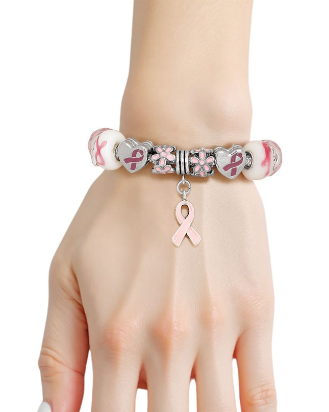 Breast Cancer Silver Hope Ribbon Charm Bracelet