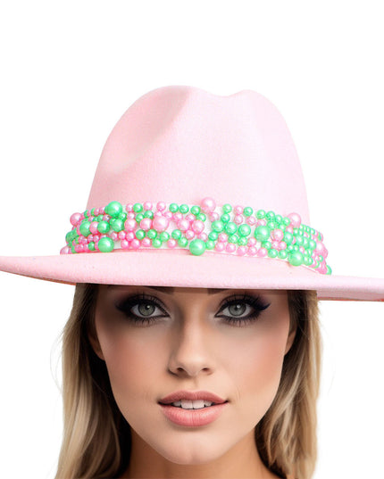 AKA Sorority Pink Fedora Pearl Band Hat for Women