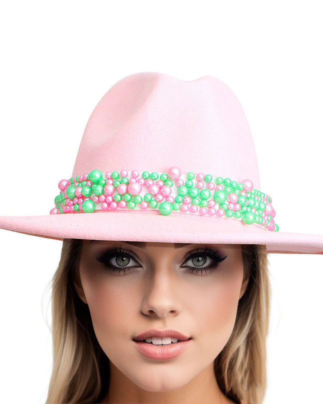 AKA Sorority Pink Fedora Pearl Band Hat for Women