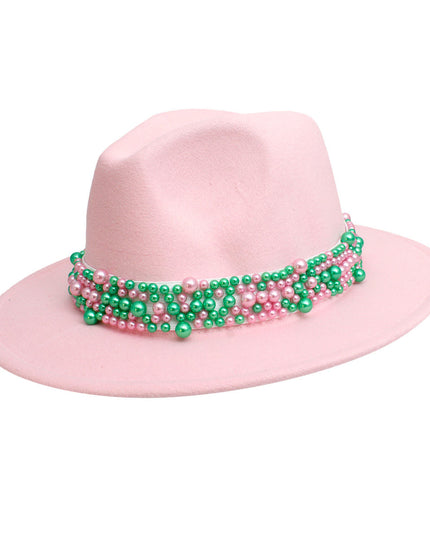 AKA Sorority Pink Fedora Pearl Band Hat for Women