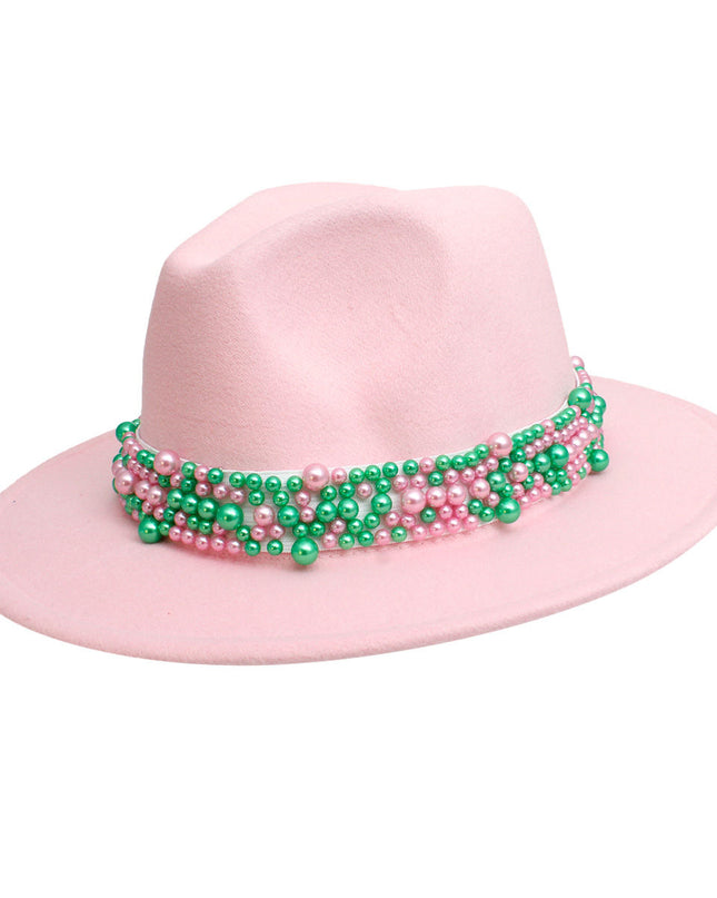 AKA Sorority Pink Fedora Pearl Band Hat for Women