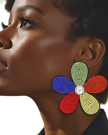 Studs Multicolor Rhinestone Fabric Daisy Earrings