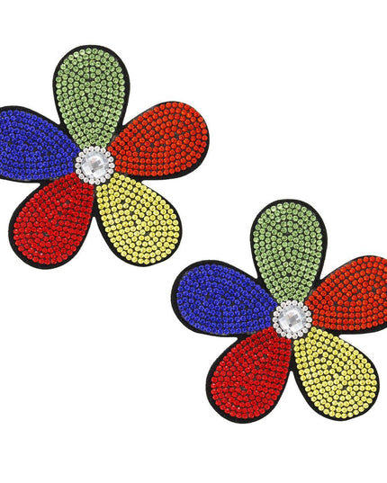 Studs Multicolor Rhinestone Fabric Daisy Earrings