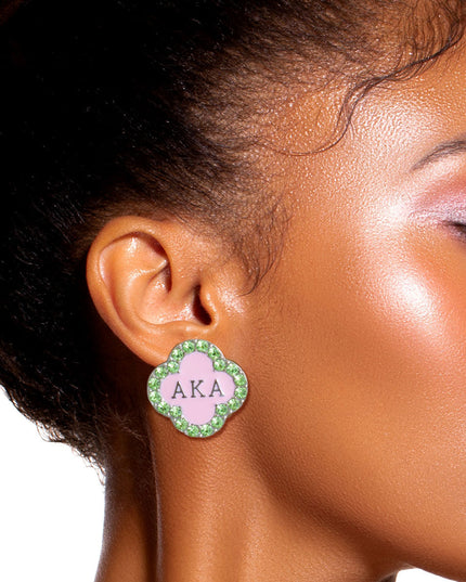 AKA Pink Green Sorority Studs