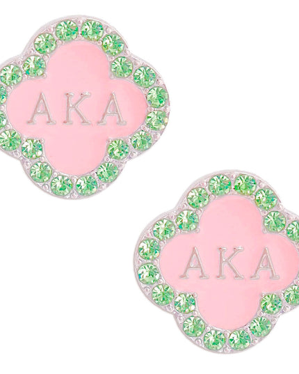 AKA Pink Green Sorority Studs