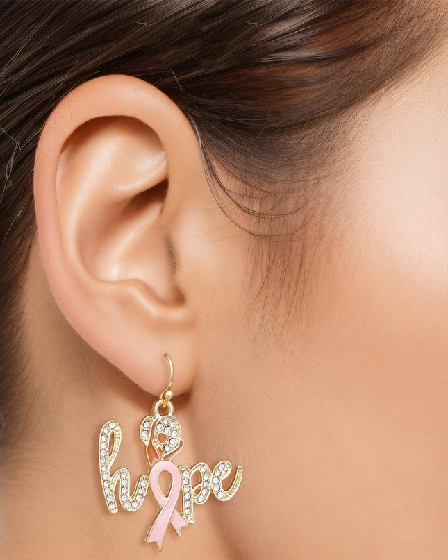 Breast Cancer Fish Hook Gold Hope Glam Earrings