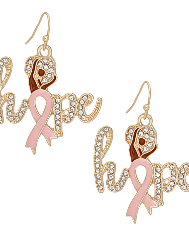 Breast Cancer Fish Hook Gold Hope Glam Earrings