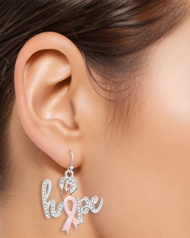 Breast Cancer Fish Hook Silver Hope Glam Earrings