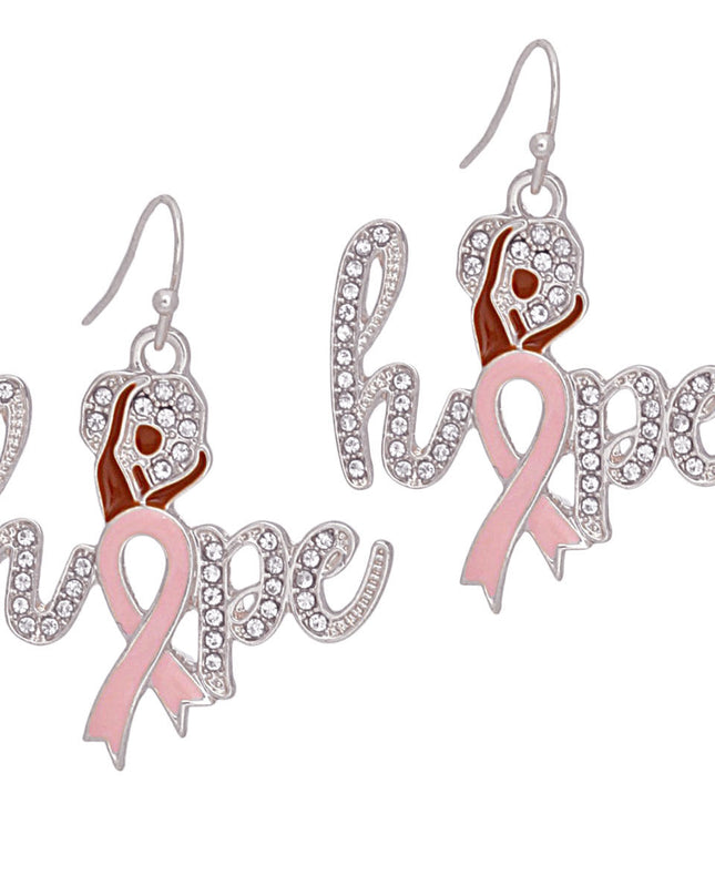 Breast Cancer Fish Hook Silver Hope Glam Earrings