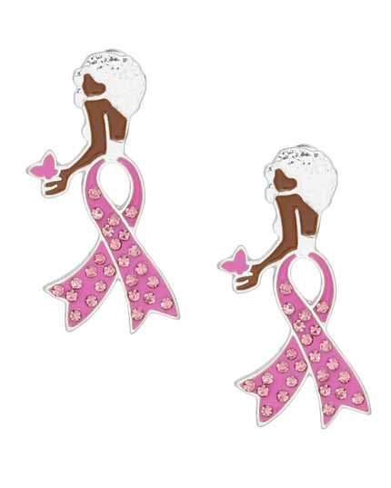 Breast Cancer Stud Silver Pink Ribbon Leg Earrings