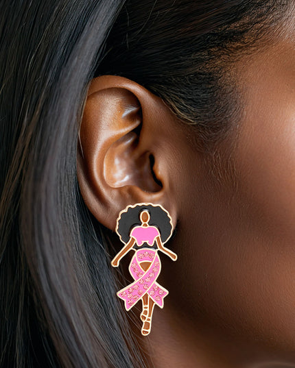 Studs Gold Pink Black Woman Breast Cancer Earrings