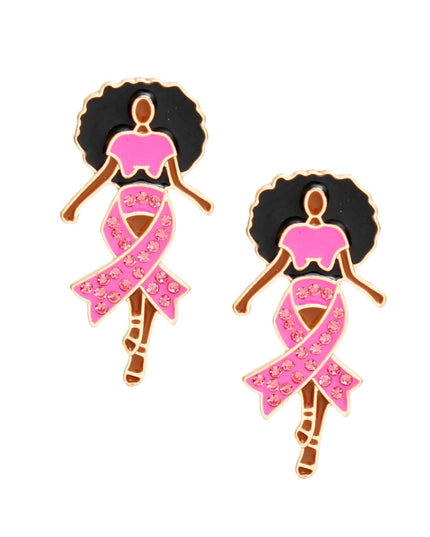 Studs Gold Pink Black Woman Breast Cancer Earrings