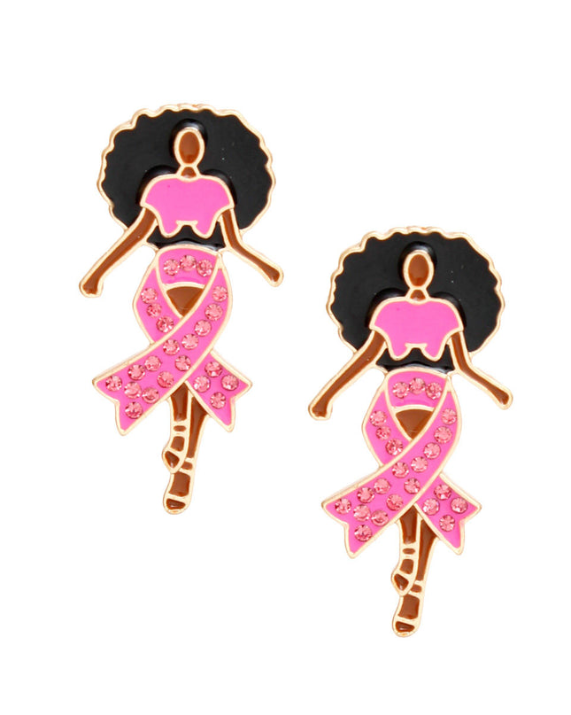 Studs Gold Pink Black Woman Breast Cancer Earrings