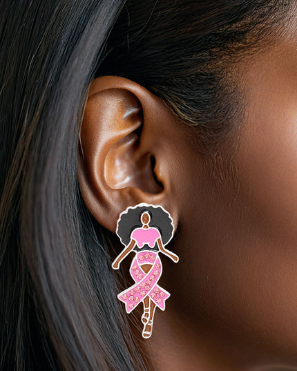 Studs Silver Pink Black Woman Breast Cancer Earrings