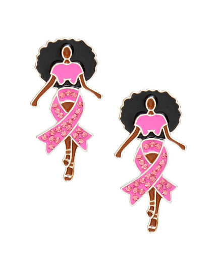 Studs Silver Pink Black Woman Breast Cancer Earrings