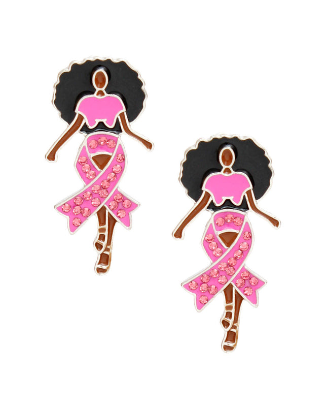 Studs Silver Pink Black Woman Breast Cancer Earrings