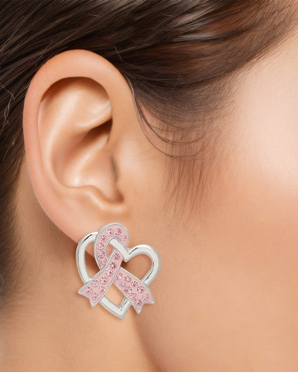 Breast Cancer Silver Light Pink Ribbon Loop Studs