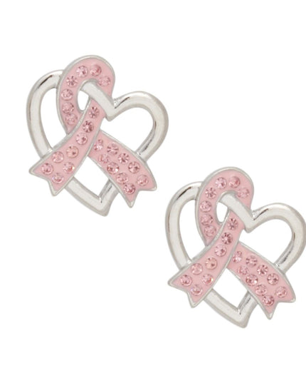 Breast Cancer Silver Light Pink Ribbon Loop Studs