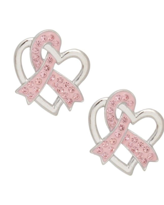 Breast Cancer Silver Light Pink Ribbon Loop Studs