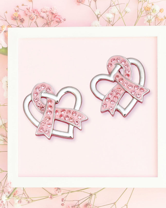 Breast Cancer Silver Light Pink Ribbon Loop Studs