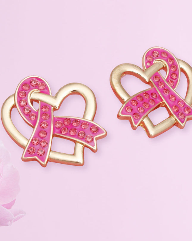 Breast Cancer Gold Pink Ribbon Loop Stud Earrings