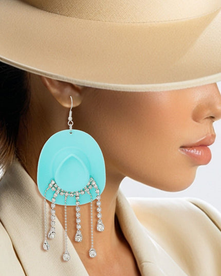 Fish Hook Turquoise Cowgirl Hat Fringe Earrings