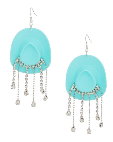 Fish Hook Turquoise Cowgirl Hat Fringe Earrings