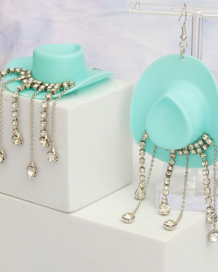 Fish Hook Turquoise Cowgirl Hat Fringe Earrings