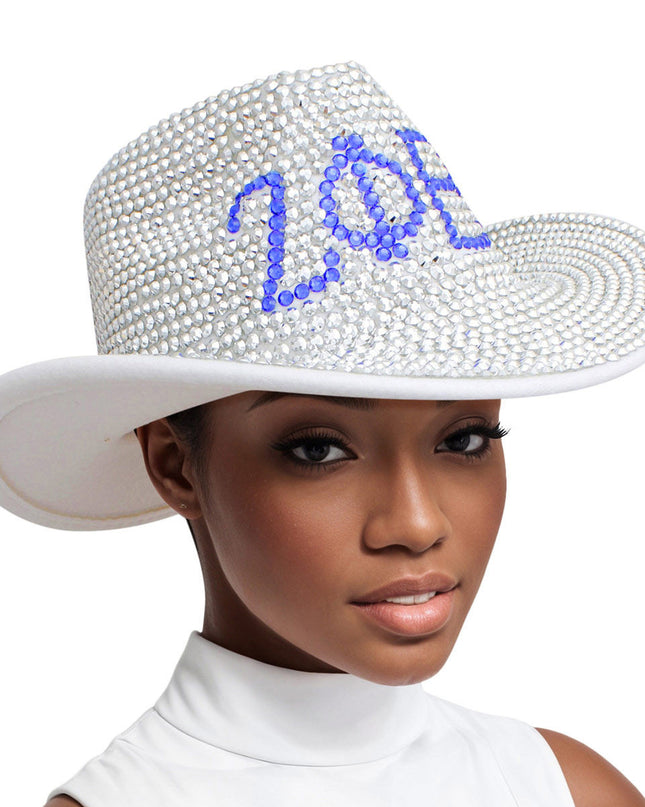 ZPB Sorority Silver Blue Rhinestone Fedora Hat
