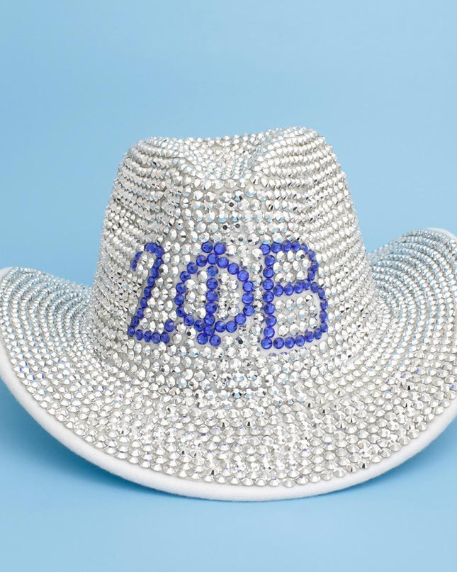 ZPB Sorority Silver Blue Rhinestone Fedora Hat