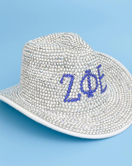 ZPB Sorority Silver Blue Rhinestone Fedora Hat