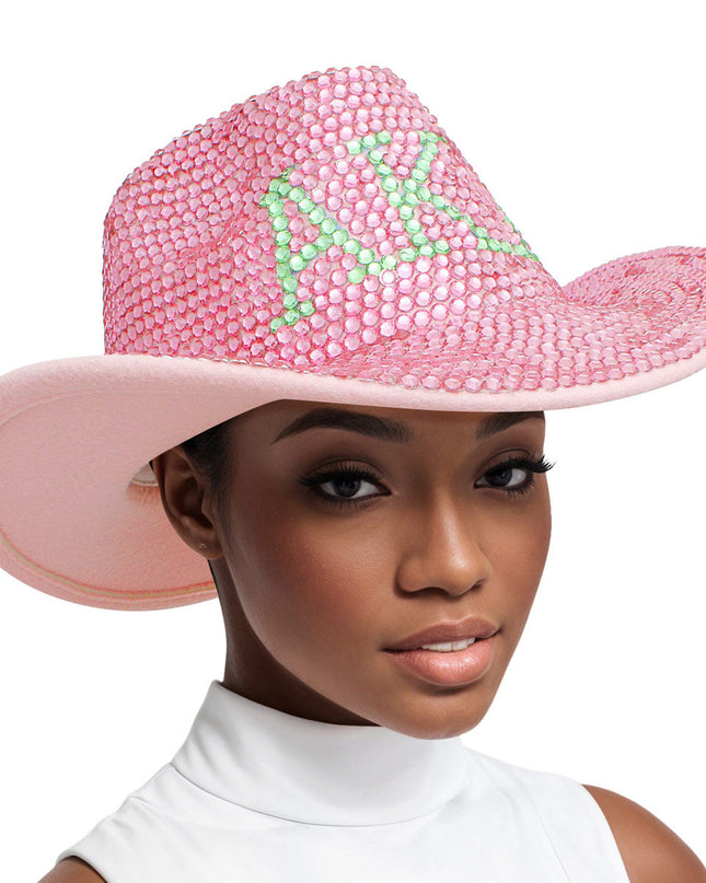 AKA Sorority Pink Green Rhinestone Fedora Hat