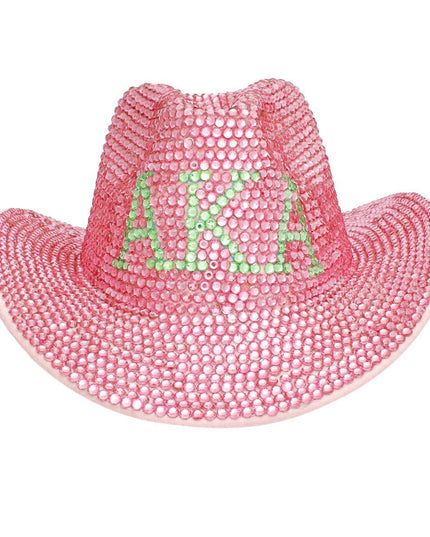 AKA Sorority Pink Green Rhinestone Fedora Hat